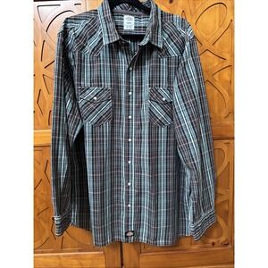 Dickies Long Sleeve Plaid Pearl Snap Western Style Shirt Size 2XL